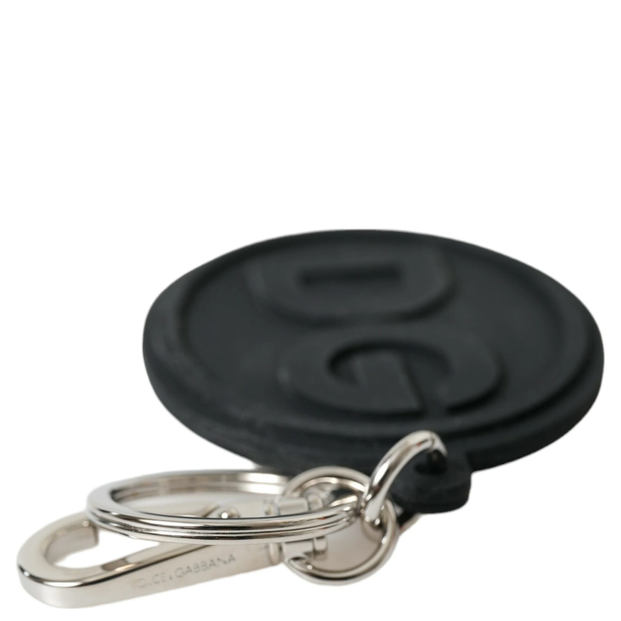 Black Rubber DG Logo Silver Brass Metal Keyring Keychain
