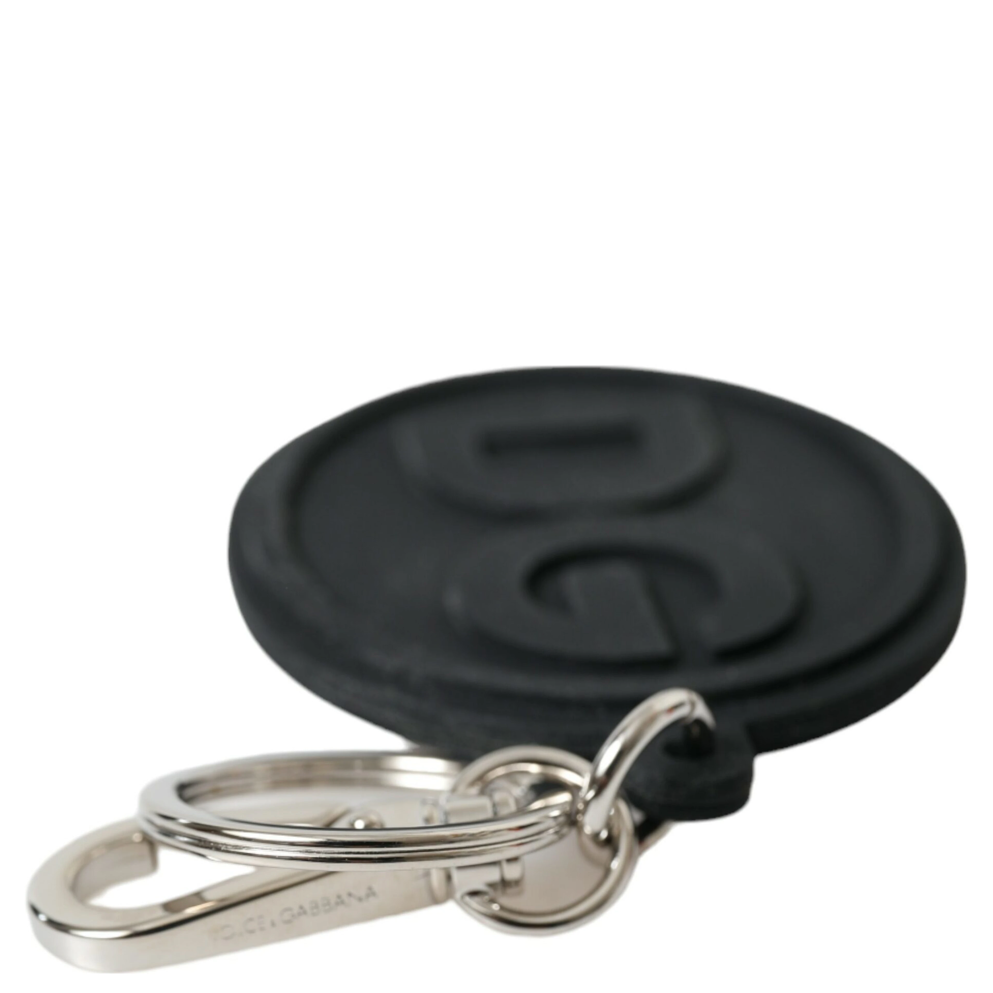 Black Rubber DG Logo Silver Brass Metal Keyring Keychain