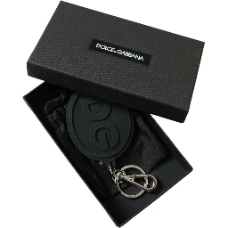 Black Rubber DG Logo Silver Brass Metal Keyring Keychain