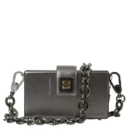 Metallic Gray Calfskin Leather DG BOX Shoulder Bag