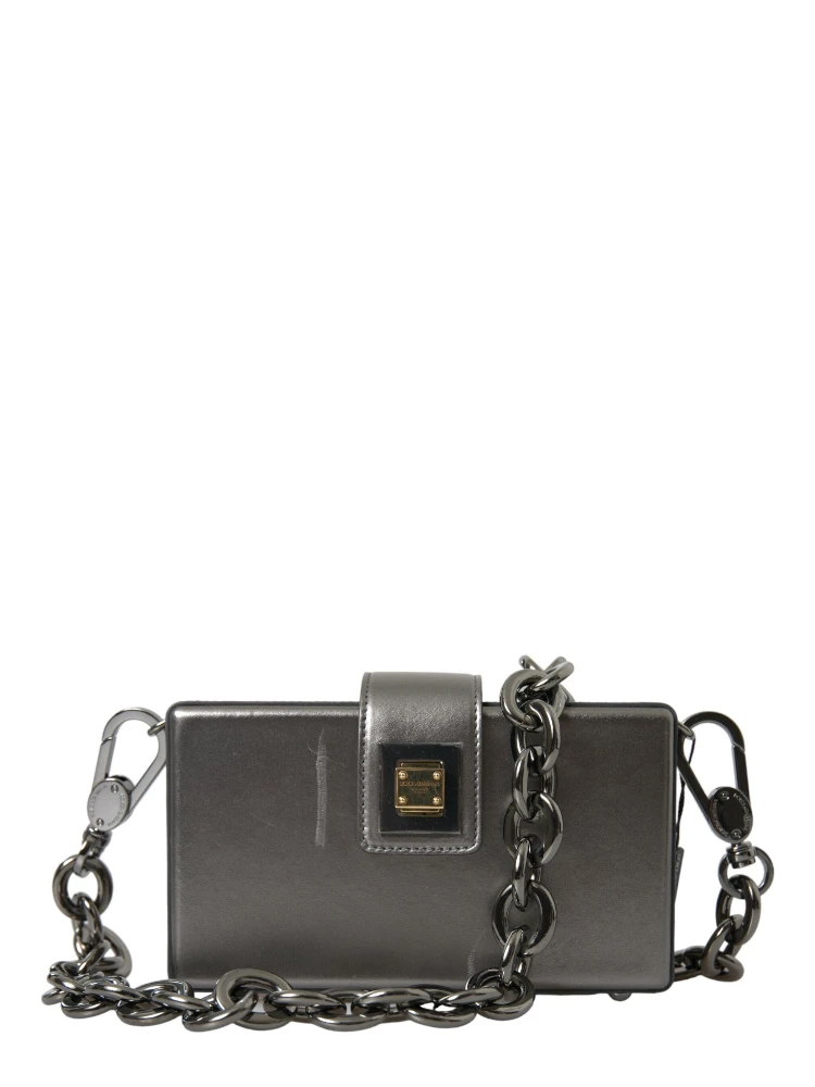 Metallic Gray Calfskin Leather DG BOX Shoulder Bag