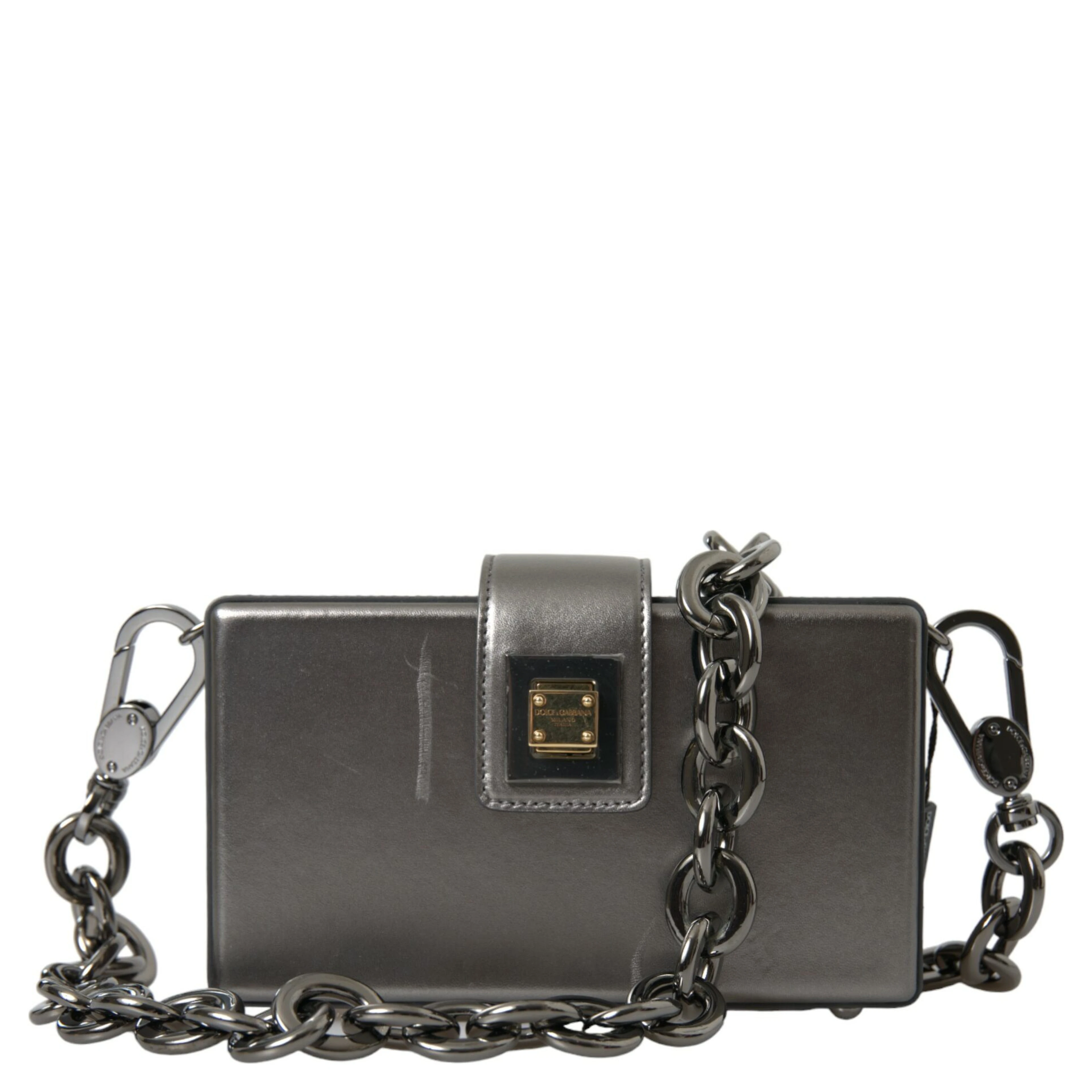 Metallic Gray Calfskin Leather DG BOX Shoulder Bag