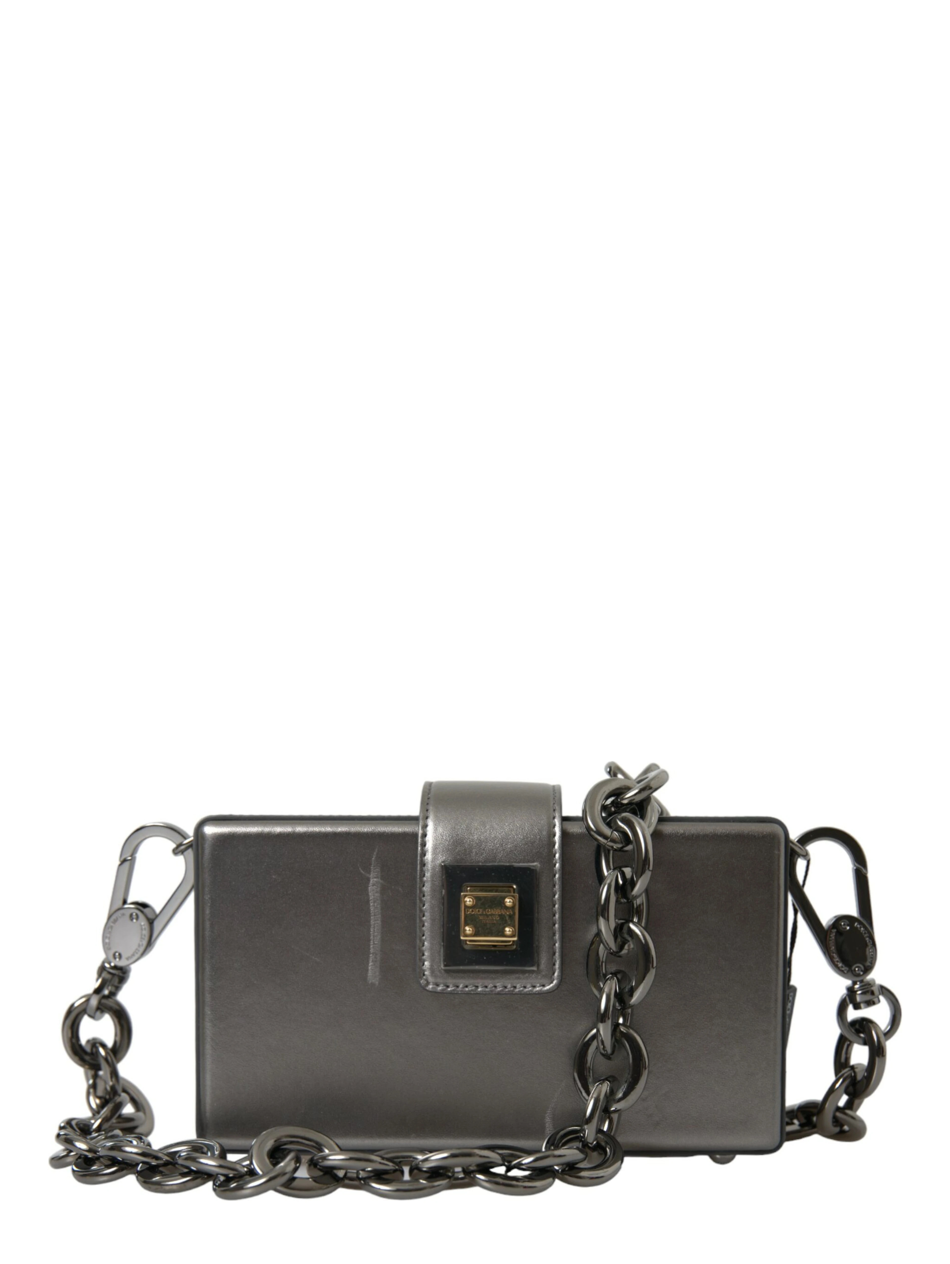 Metallic Gray Calfskin Leather DG BOX Shoulder Bag