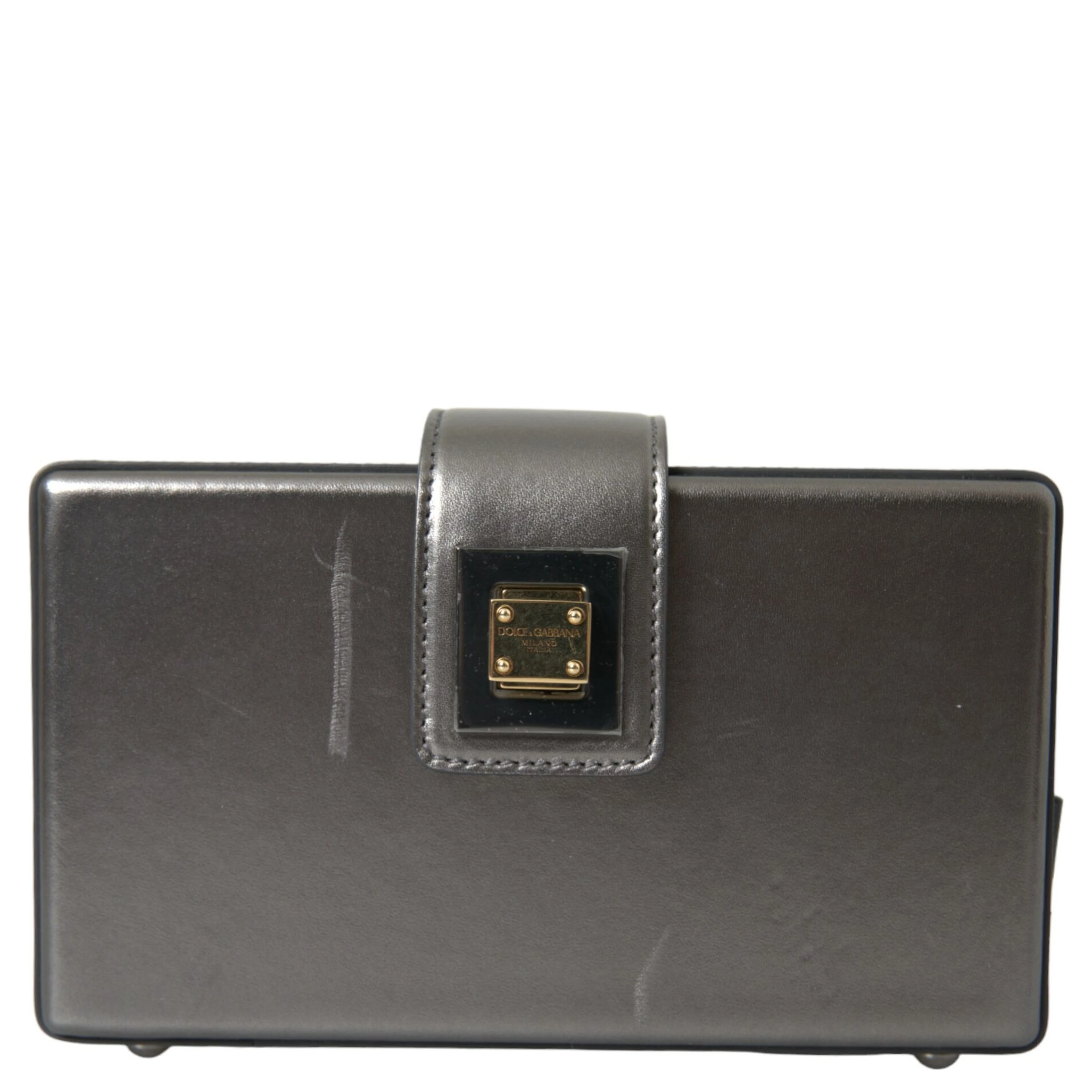 Metallic Gray Calfskin Leather DG BOX Shoulder Bag
