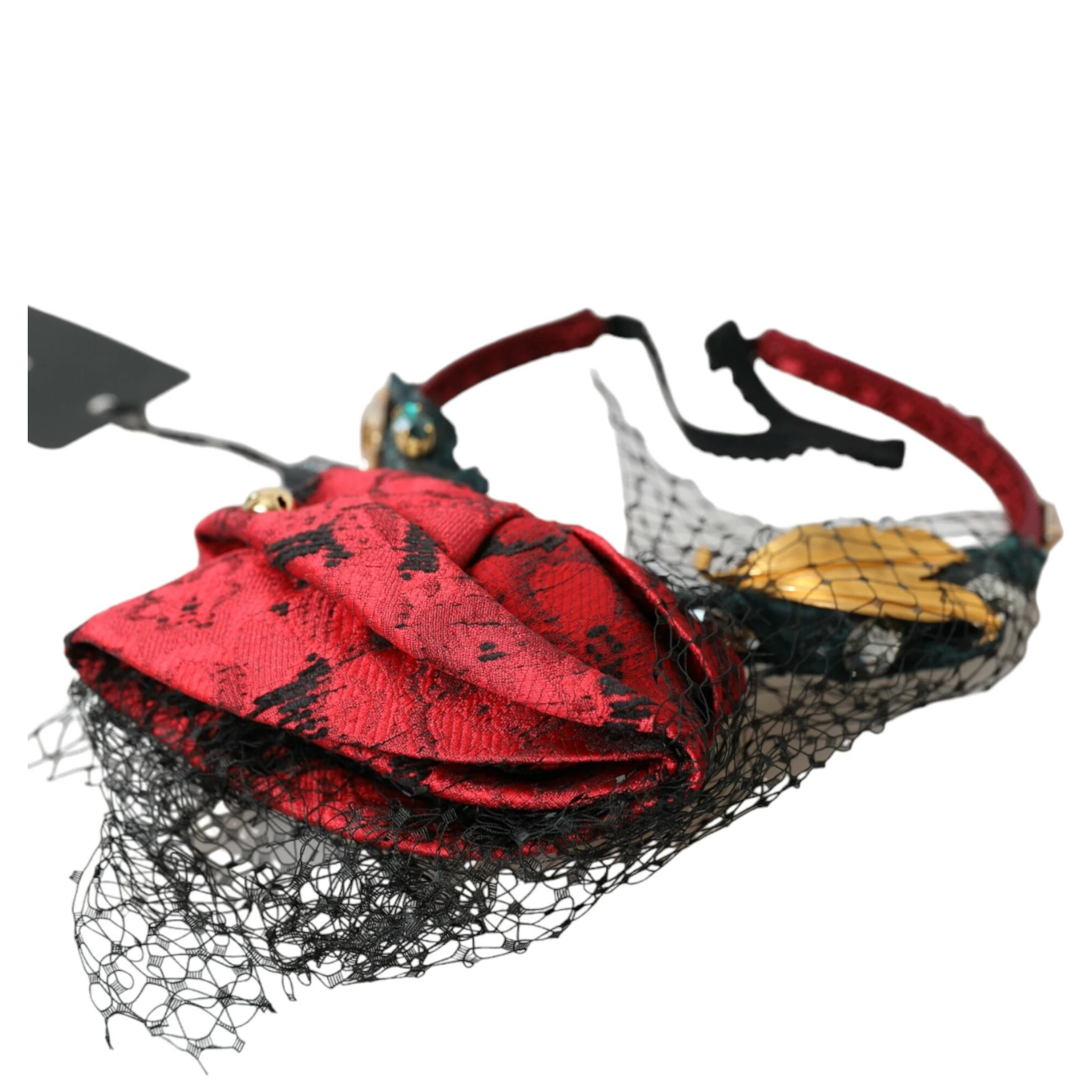 Multicolor Rose Silk Crystal Netted Logo Headband Diadem