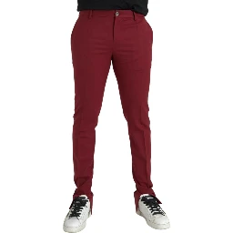 Red Wool Men Slim Fit Dress Pants