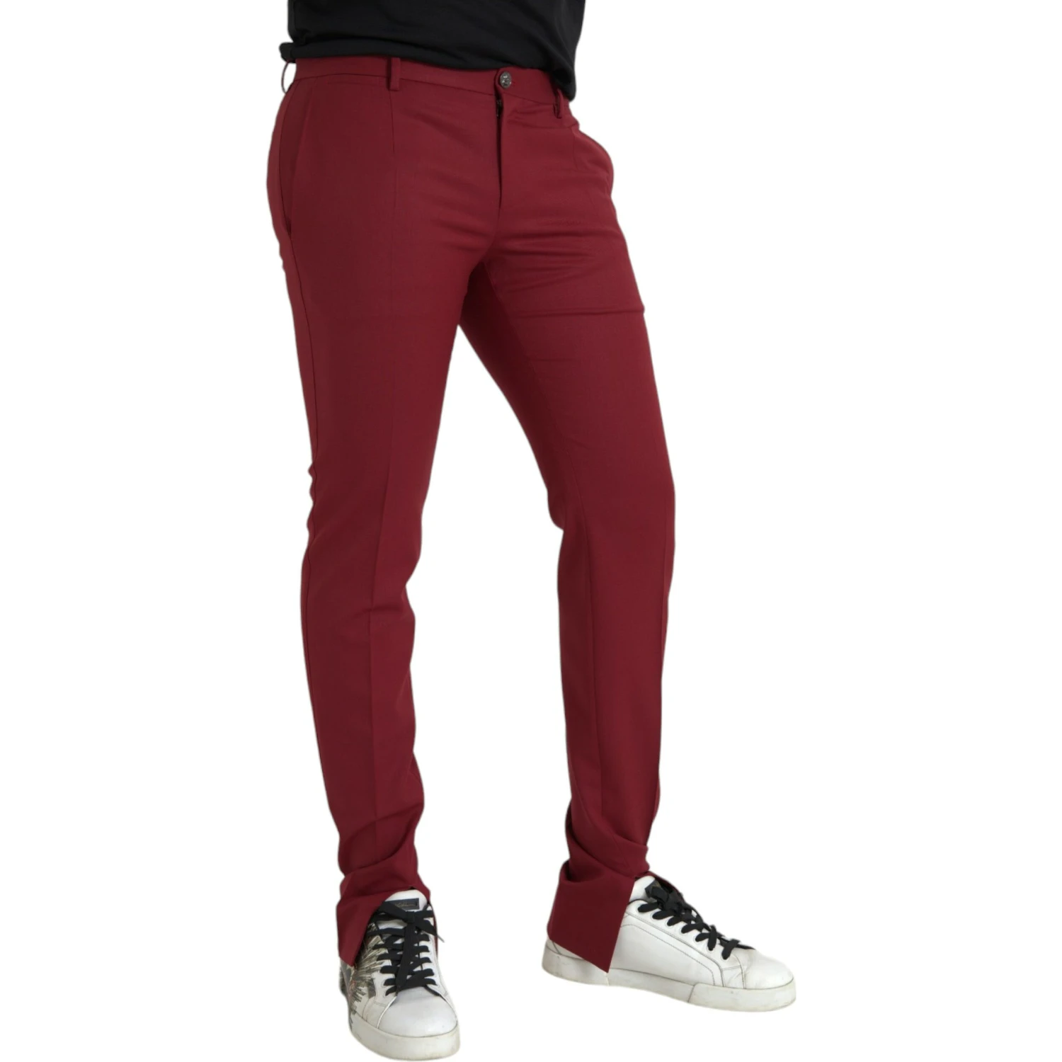 Red Wool Men Slim Fit Dress Pants