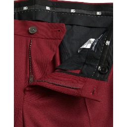 Red Wool Men Slim Fit Dress Pants