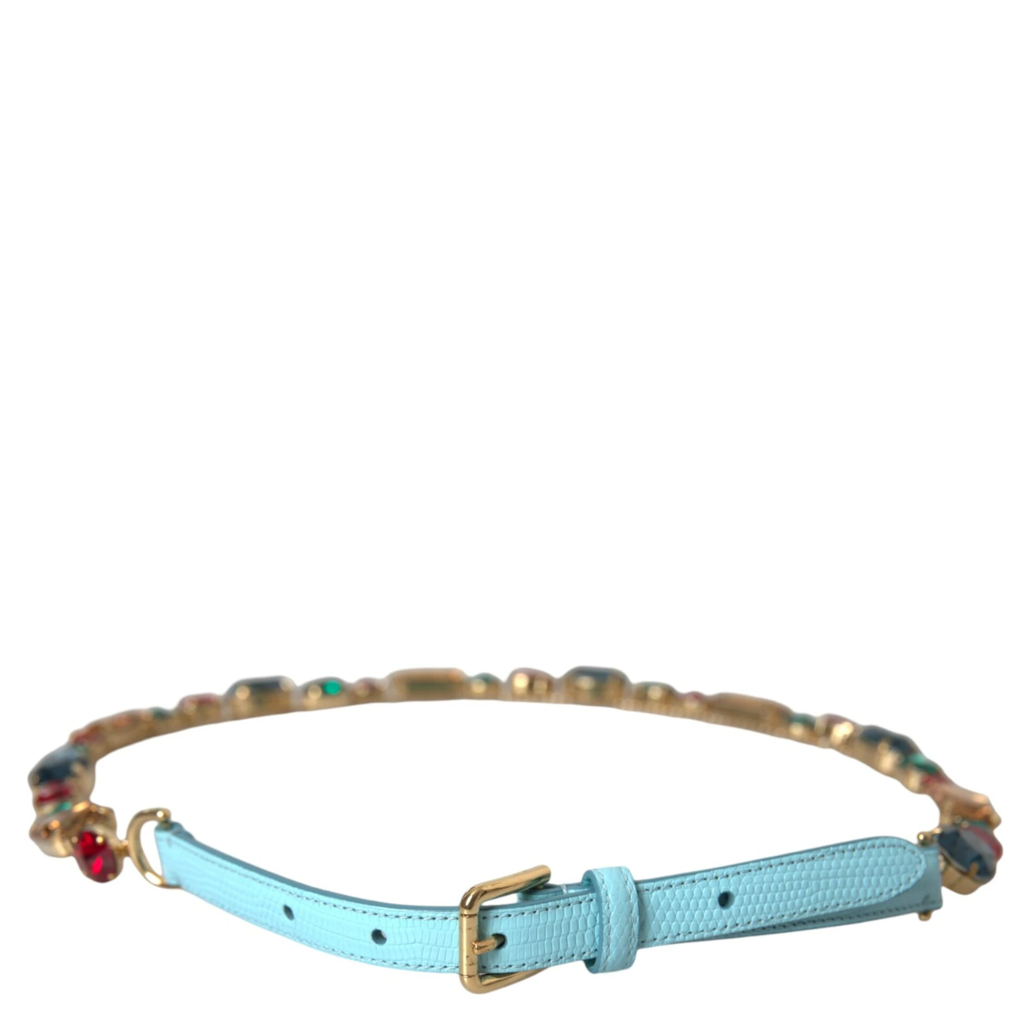 Light Blue Leather Crystal Chain Waist Belt