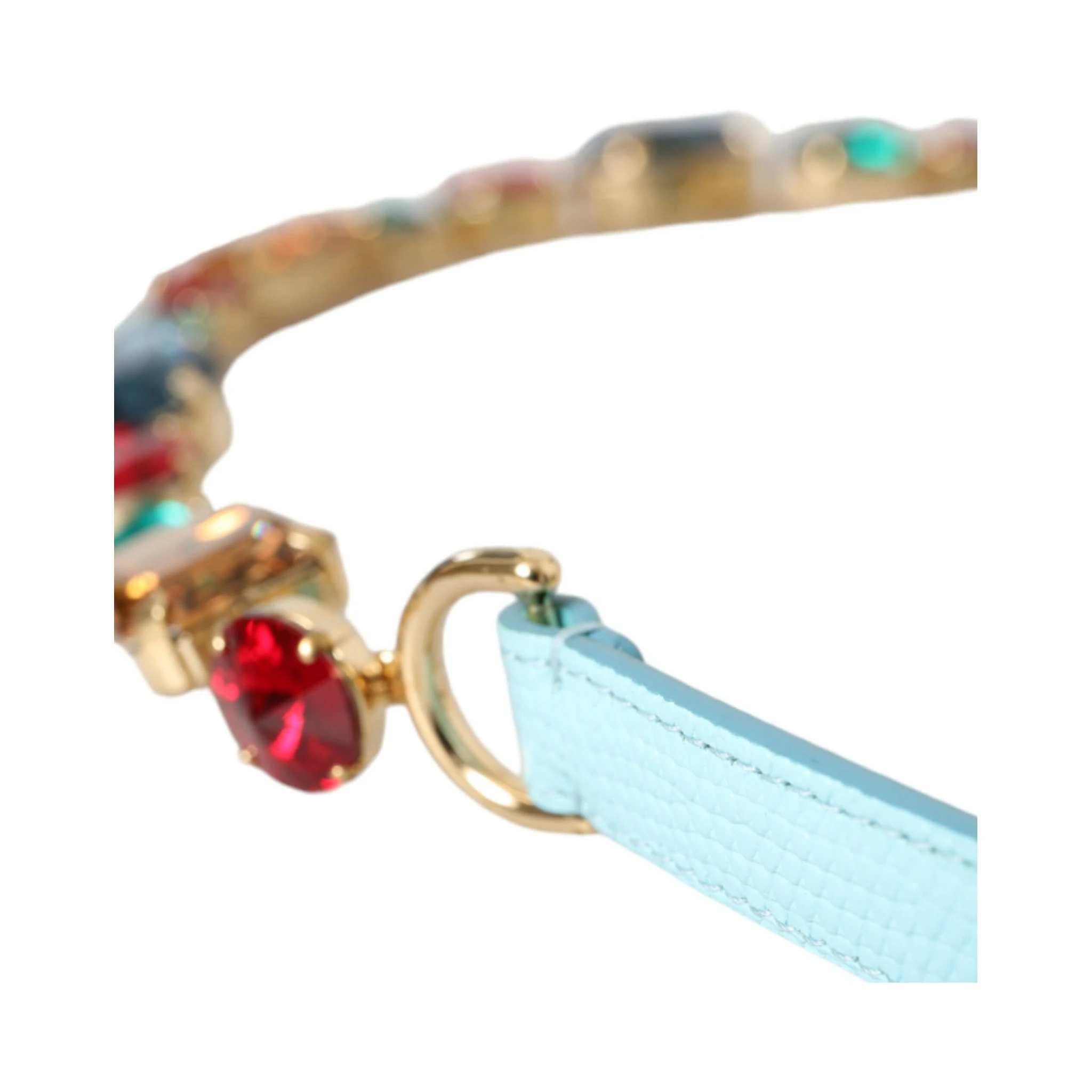 Light Blue Leather Crystal Chain Waist Belt