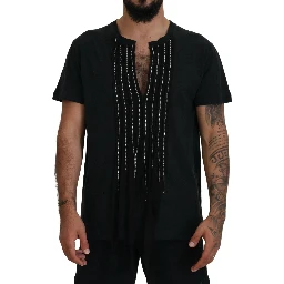 Black Chain Embellished Cotton Short Sleeve T-shirt