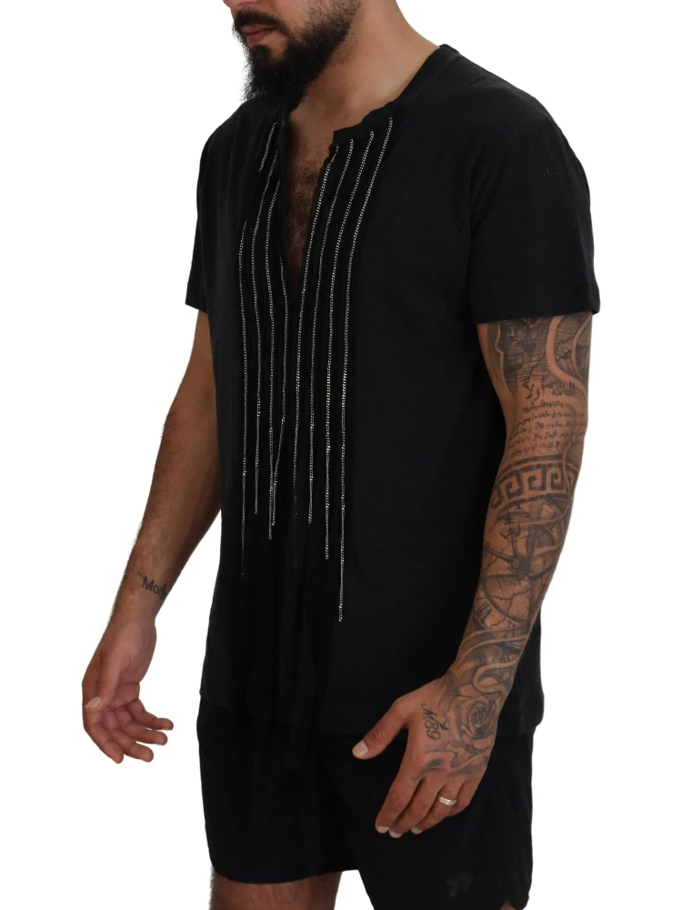 Black Chain Embellished Cotton Short Sleeve T-shirt alternative