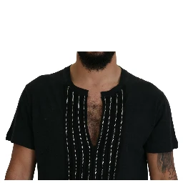 Black Chain Embellished Cotton Short Sleeve T-shirt