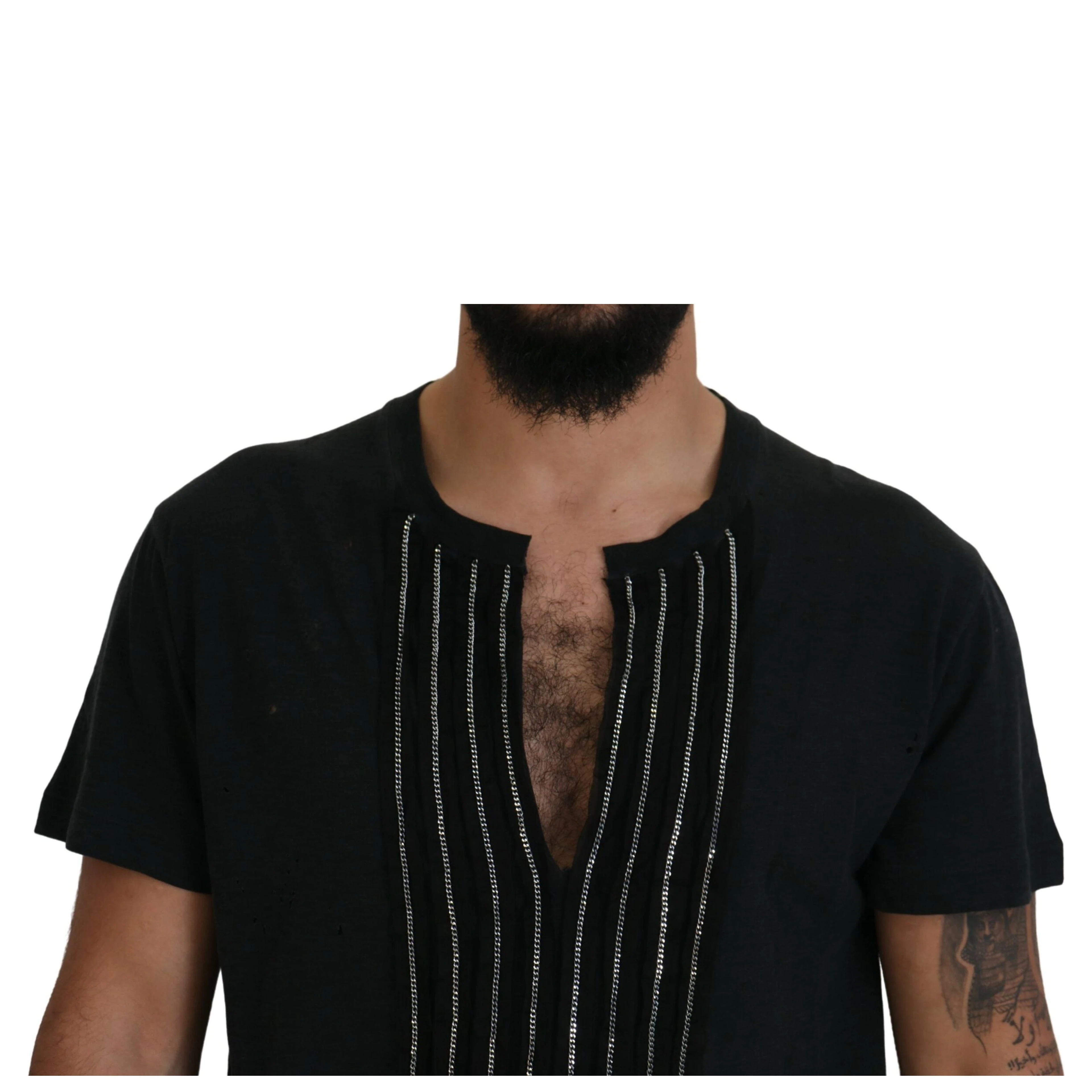 Black Chain Embellished Cotton Short Sleeve T-shirt