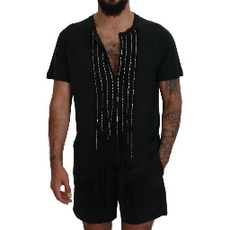 Black Chain Embellished Cotton Short Sleeve T-shirt