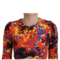 Multicolor Cami Long Sleeves Cropped Blouse Top