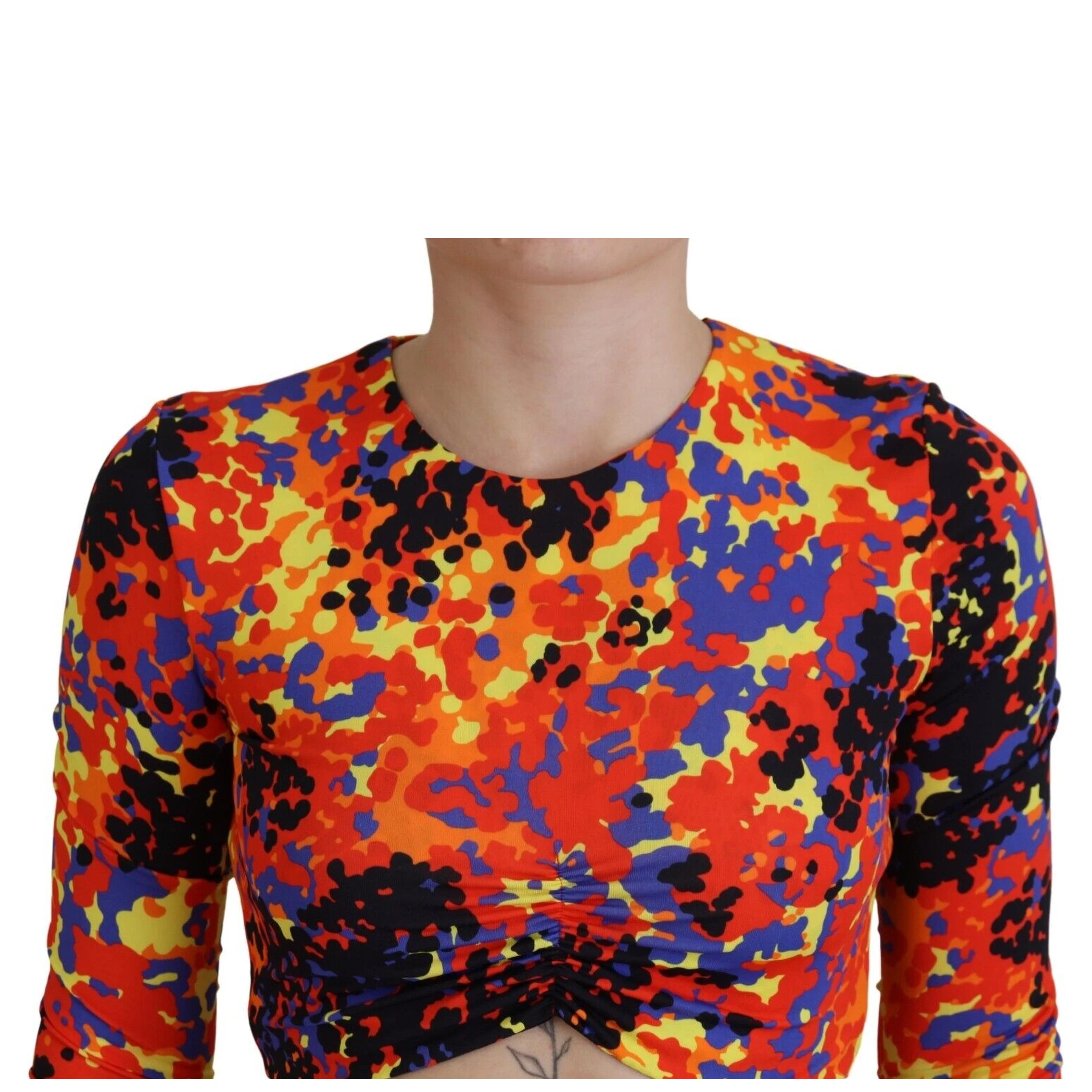Multicolor Cami Long Sleeves Cropped Blouse Top
