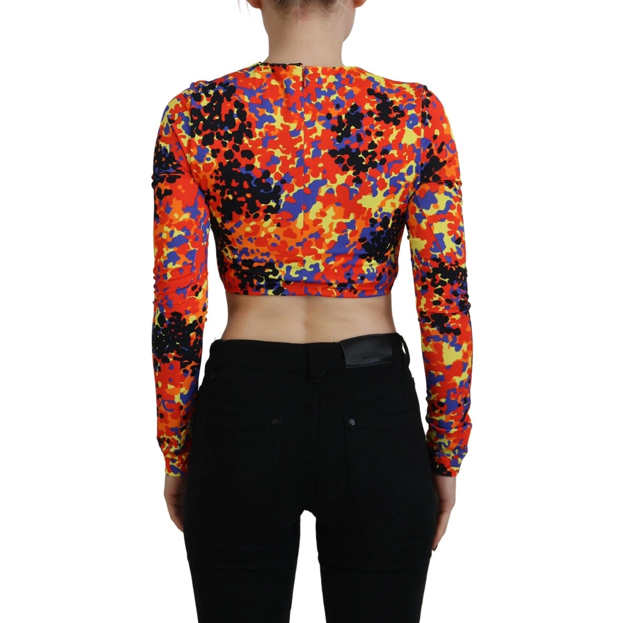 Multicolor Cami Long Sleeves Cropped Blouse Top