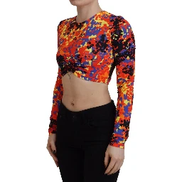 Multicolor Cami Long Sleeves Cropped Blouse Top