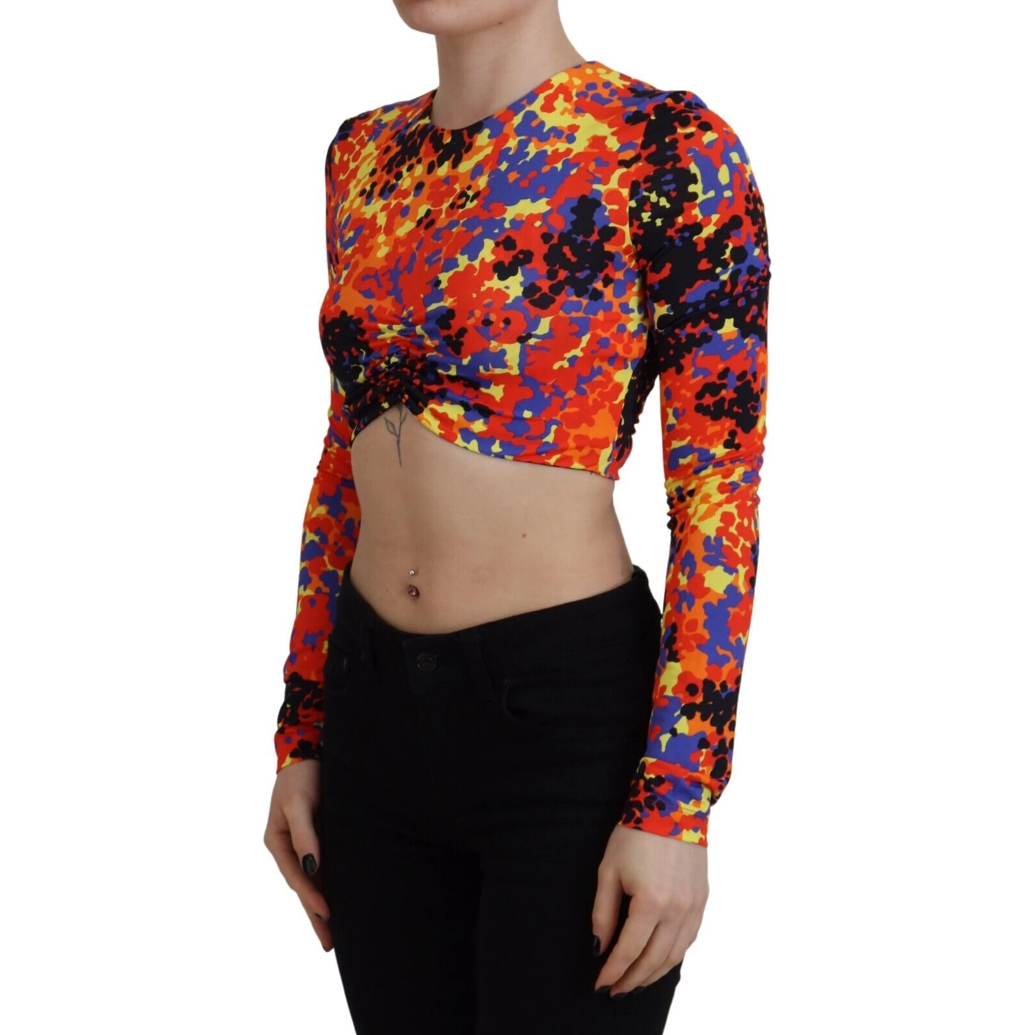 Multicolor Cami Long Sleeves Cropped Blouse Top