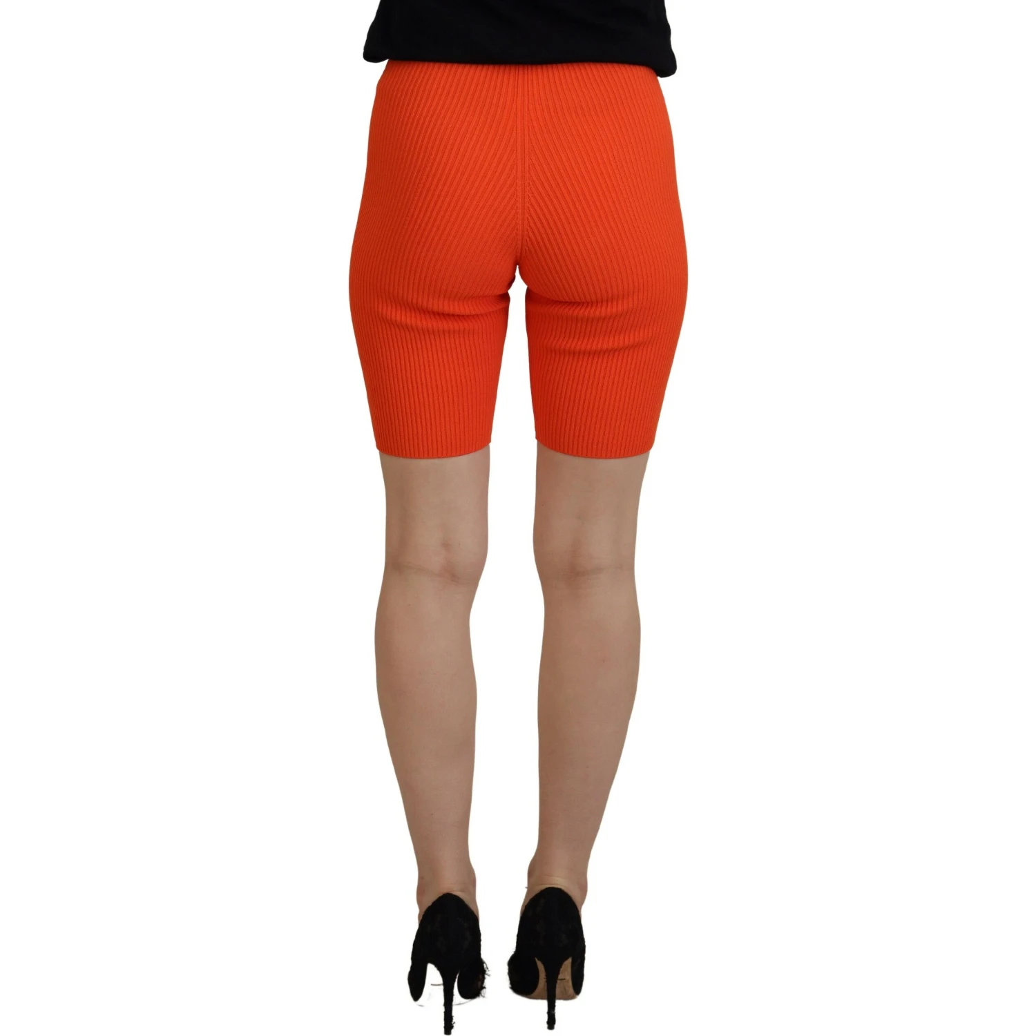 Orange Viscose Mid Waist Slim Fit Bermuda Shorts