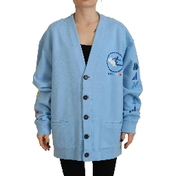 Blue Cotton Knitted Buttoned Cardigan Sweater