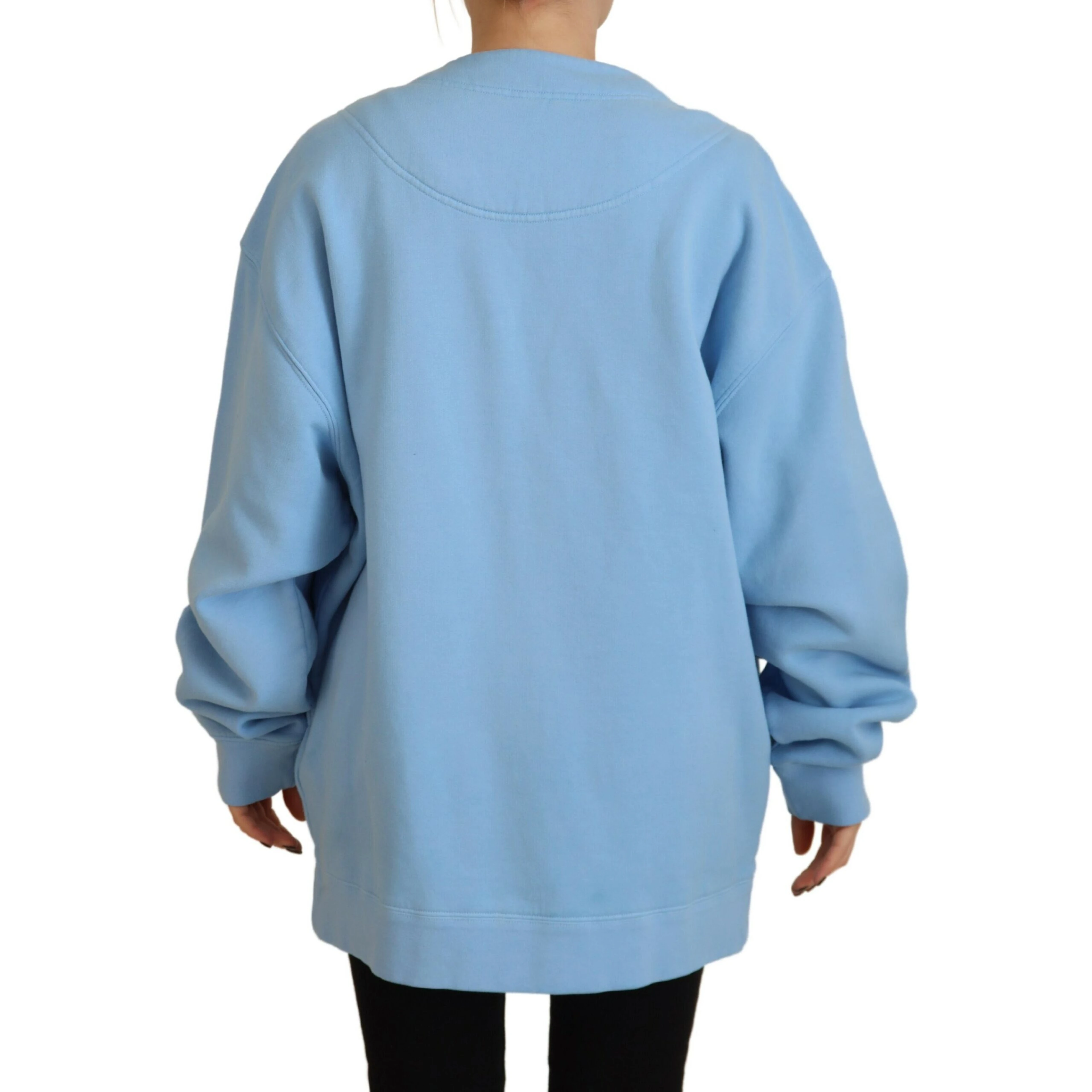 Blue Cotton Knitted Buttoned Cardigan Sweater