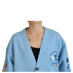 Blue Cotton Knitted Buttoned Cardigan Sweater