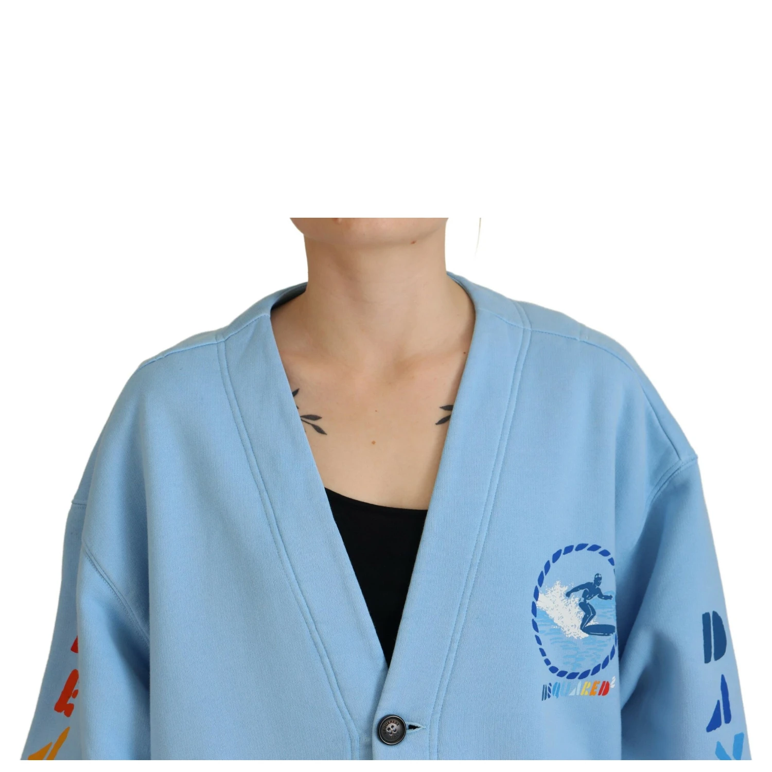 Blue Cotton Knitted Buttoned Cardigan Sweater