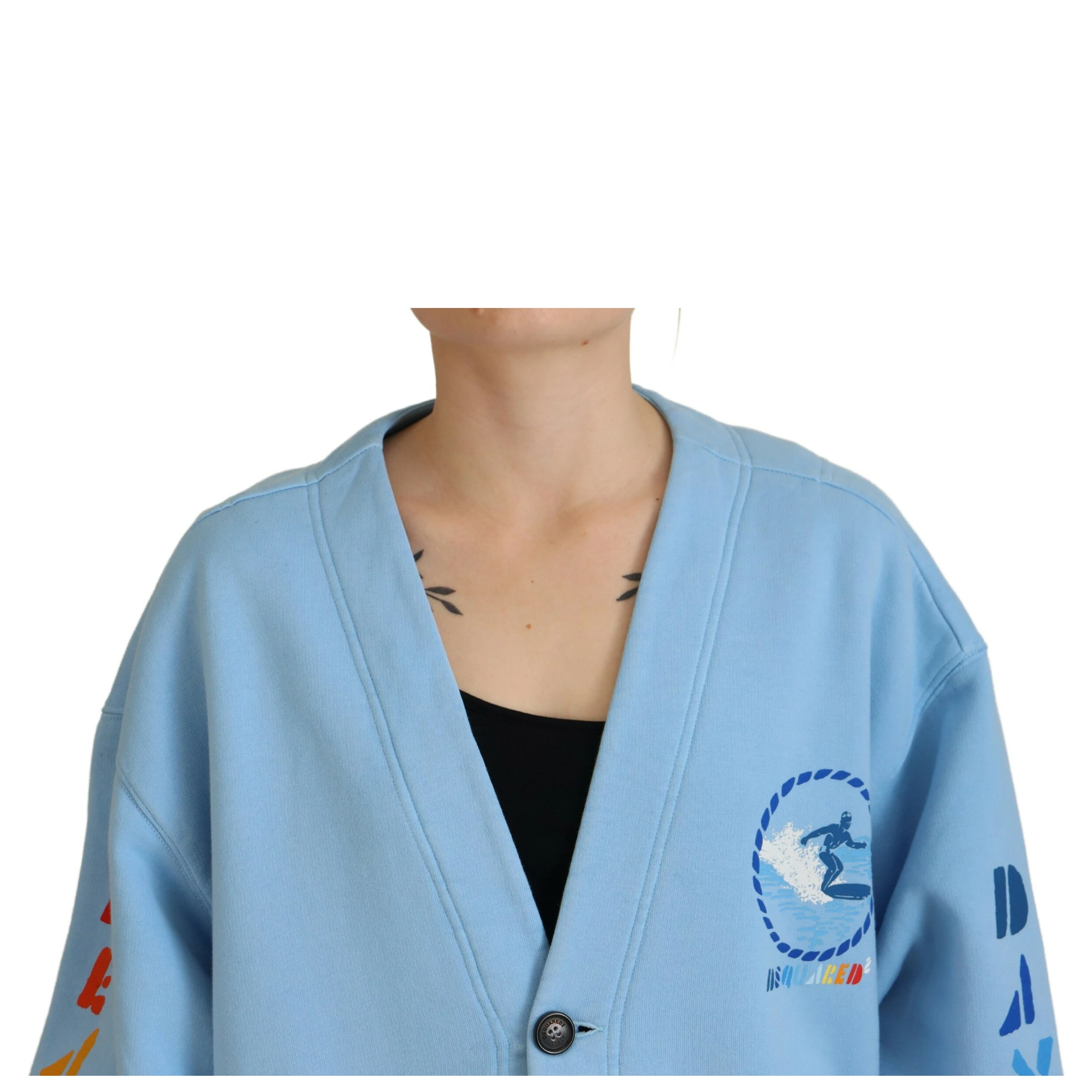 Blue Cotton Knitted Buttoned Cardigan Sweater