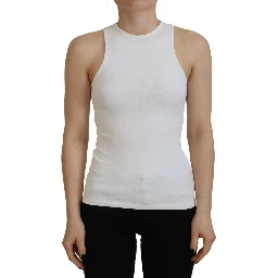 White Viscose Sleeveless Round Neck Tank T-shirt