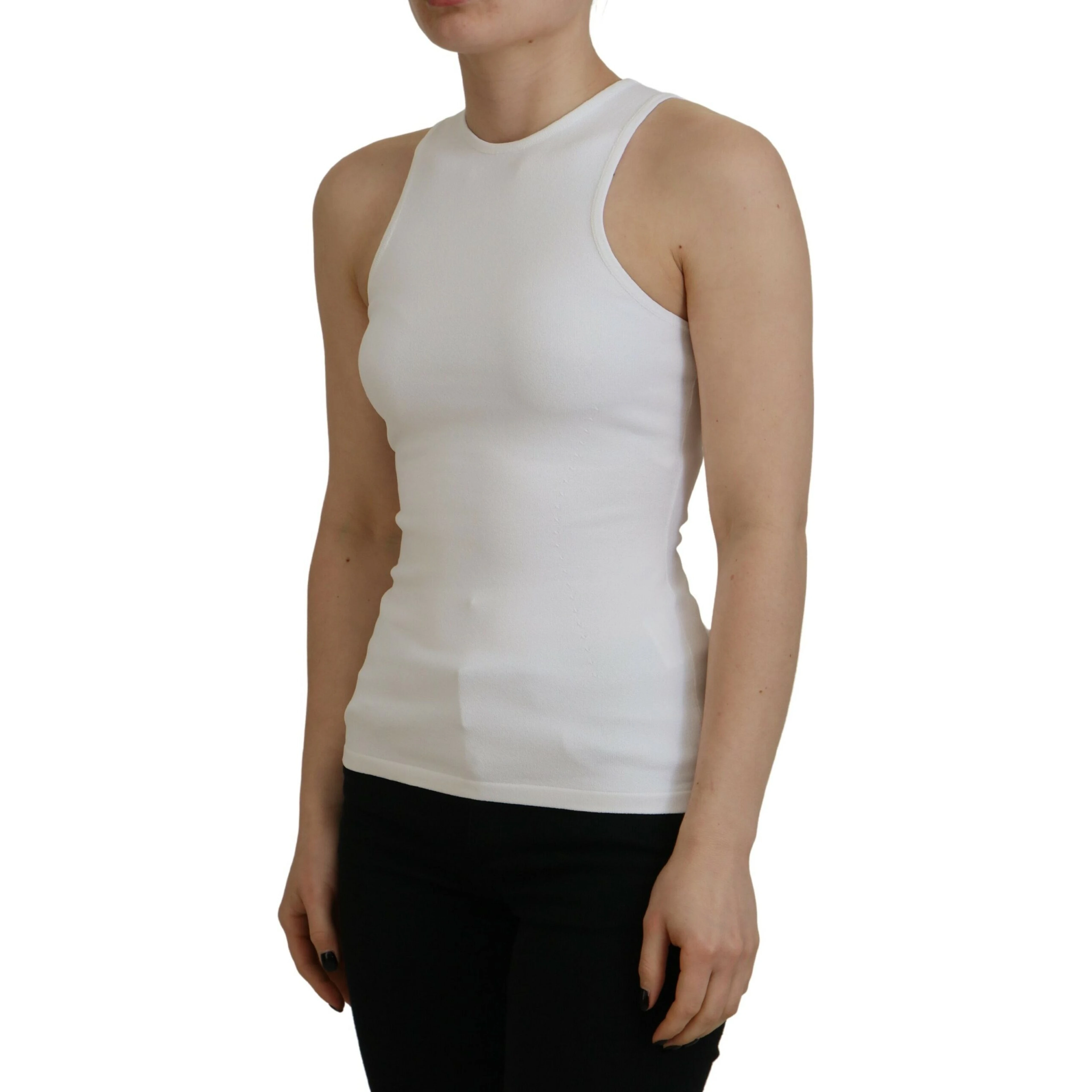 White Viscose Sleeveless Round Neck Tank T-shirt