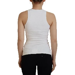 White Viscose Sleeveless Round Neck Tank T-shirt