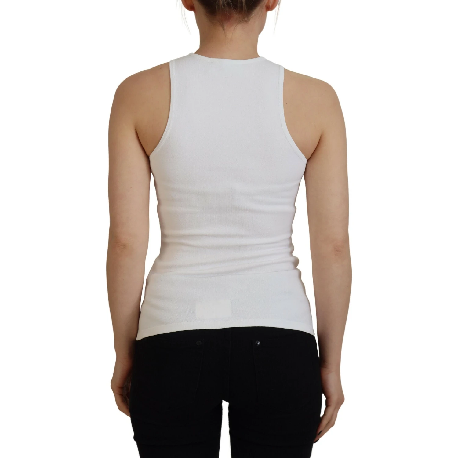 White Viscose Sleeveless Round Neck Tank T-shirt