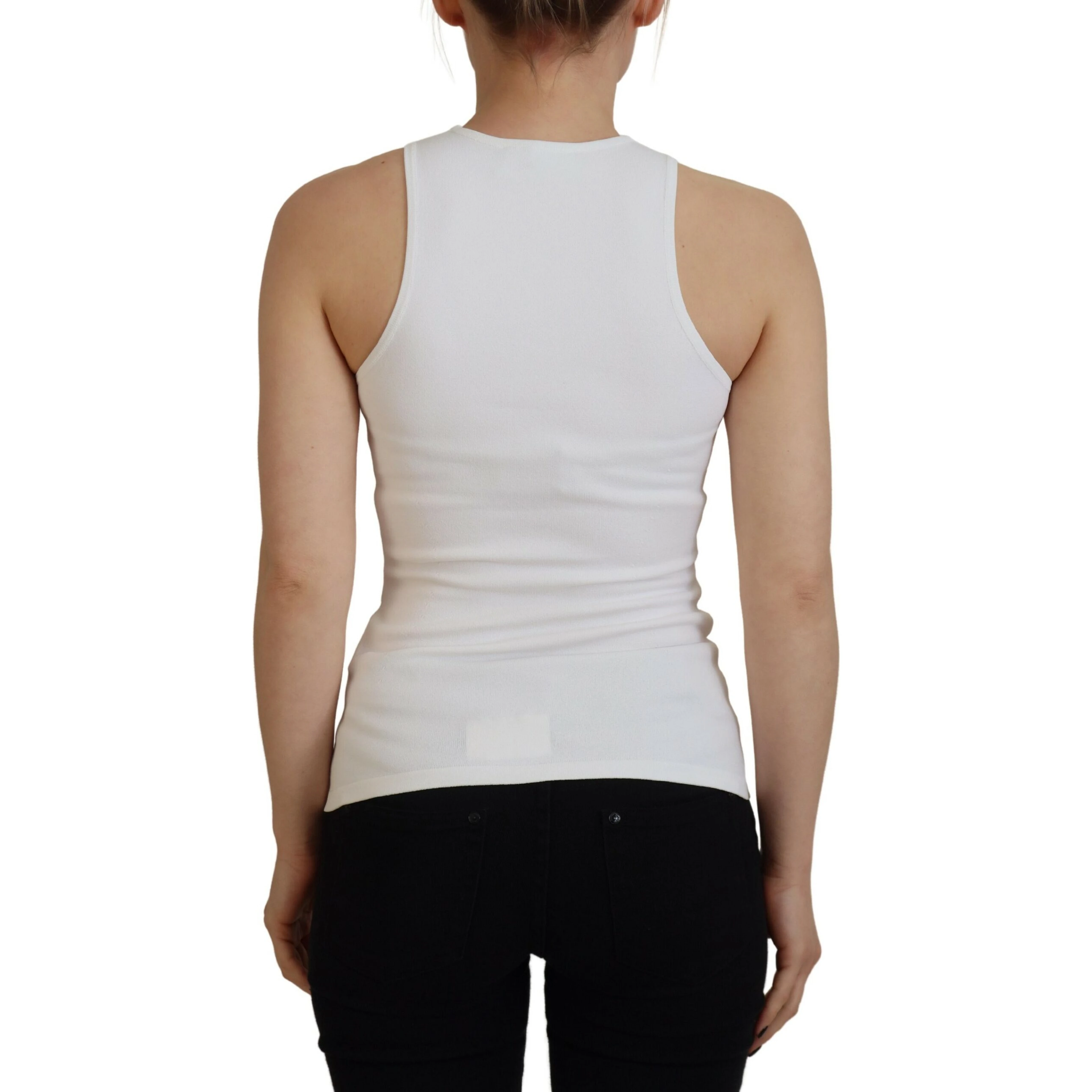 White Viscose Sleeveless Round Neck Tank T-shirt