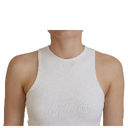 White Viscose Sleeveless Round Neck Tank T-shirt