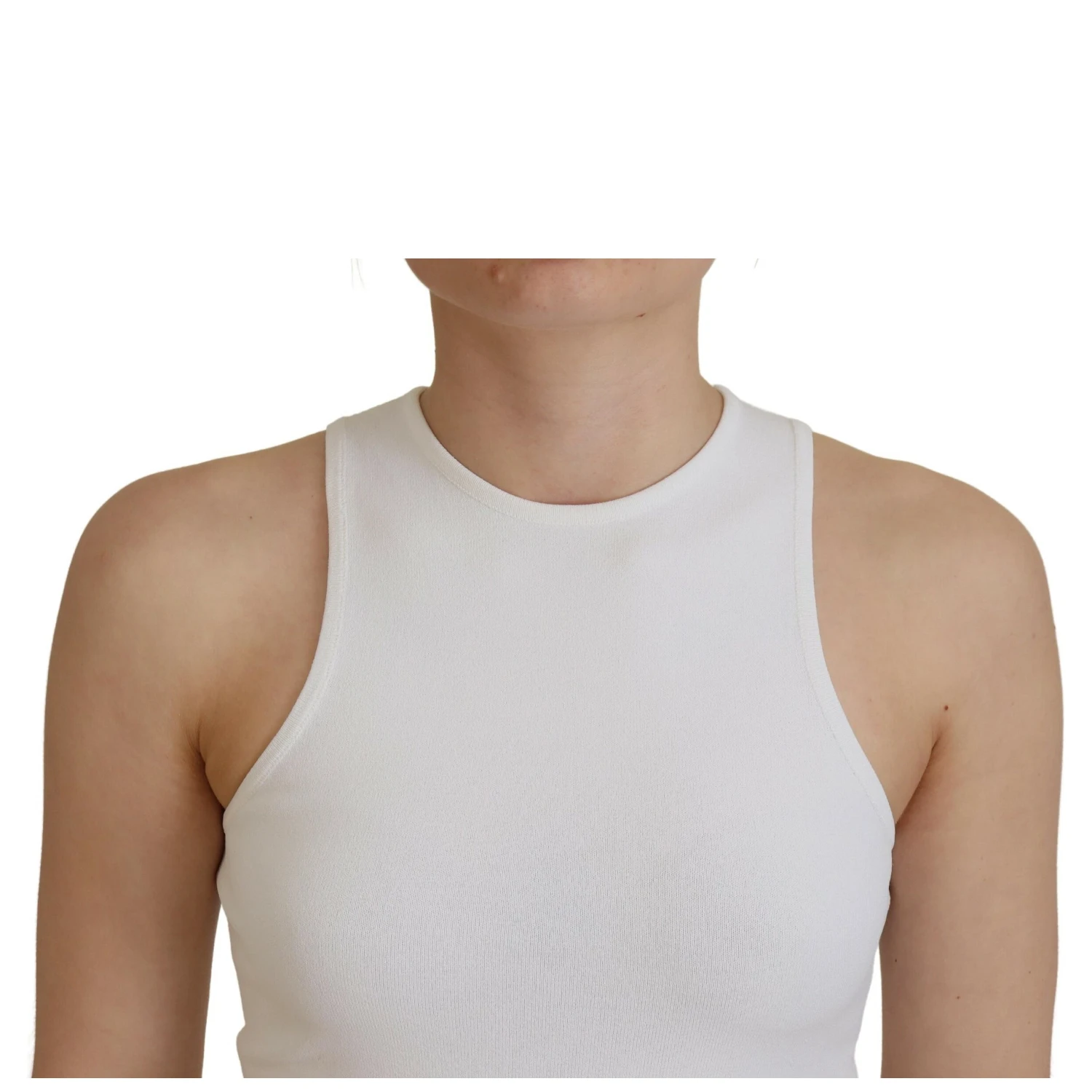White Viscose Sleeveless Round Neck Tank T-shirt