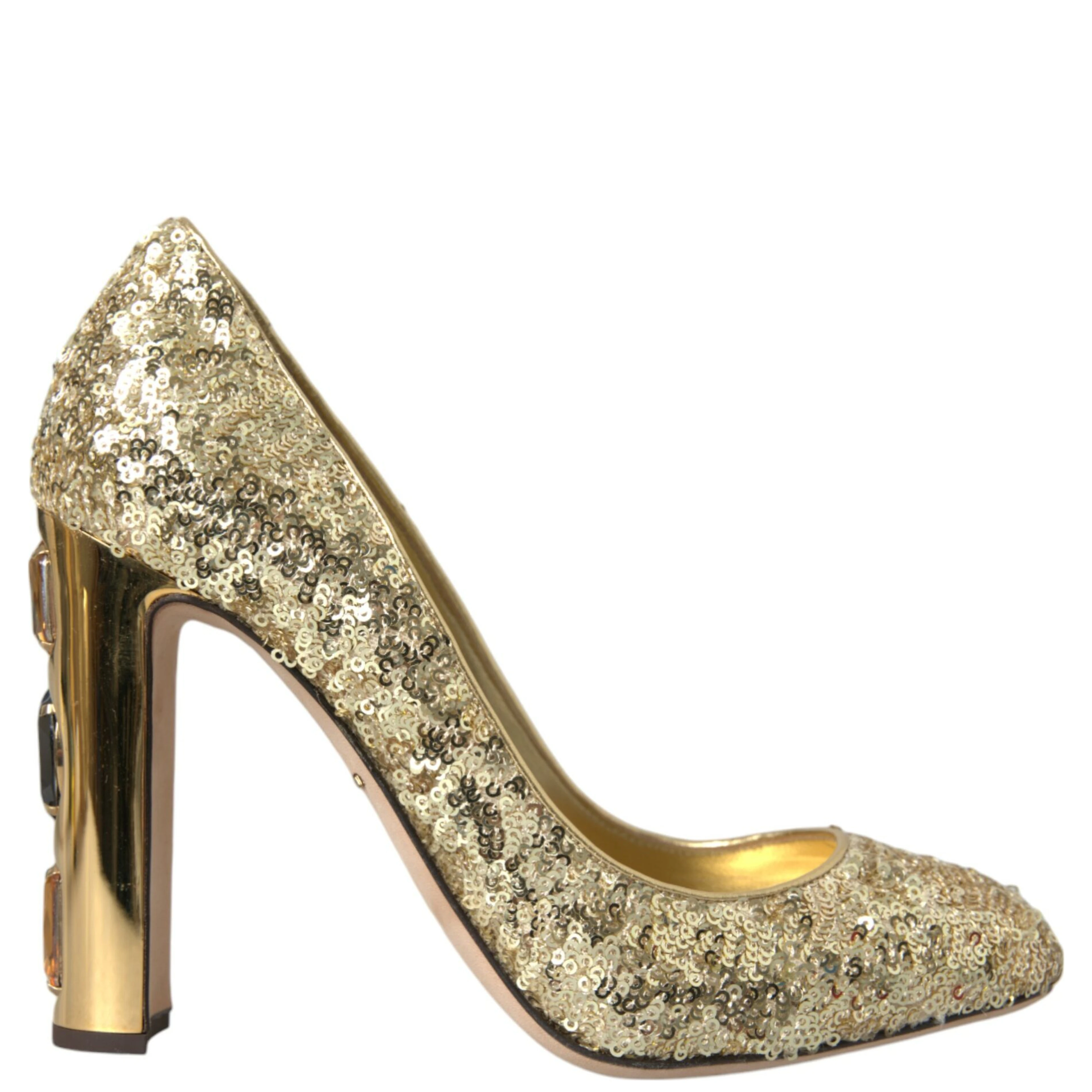 Gold Sequin Crystal Heels Pumps Shoes