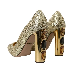 Gold Sequin Crystal Heels Pumps Shoes