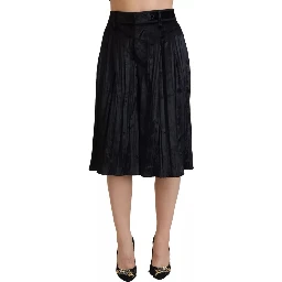 Black Pleated High Waist Wide Leg Cropped Pants