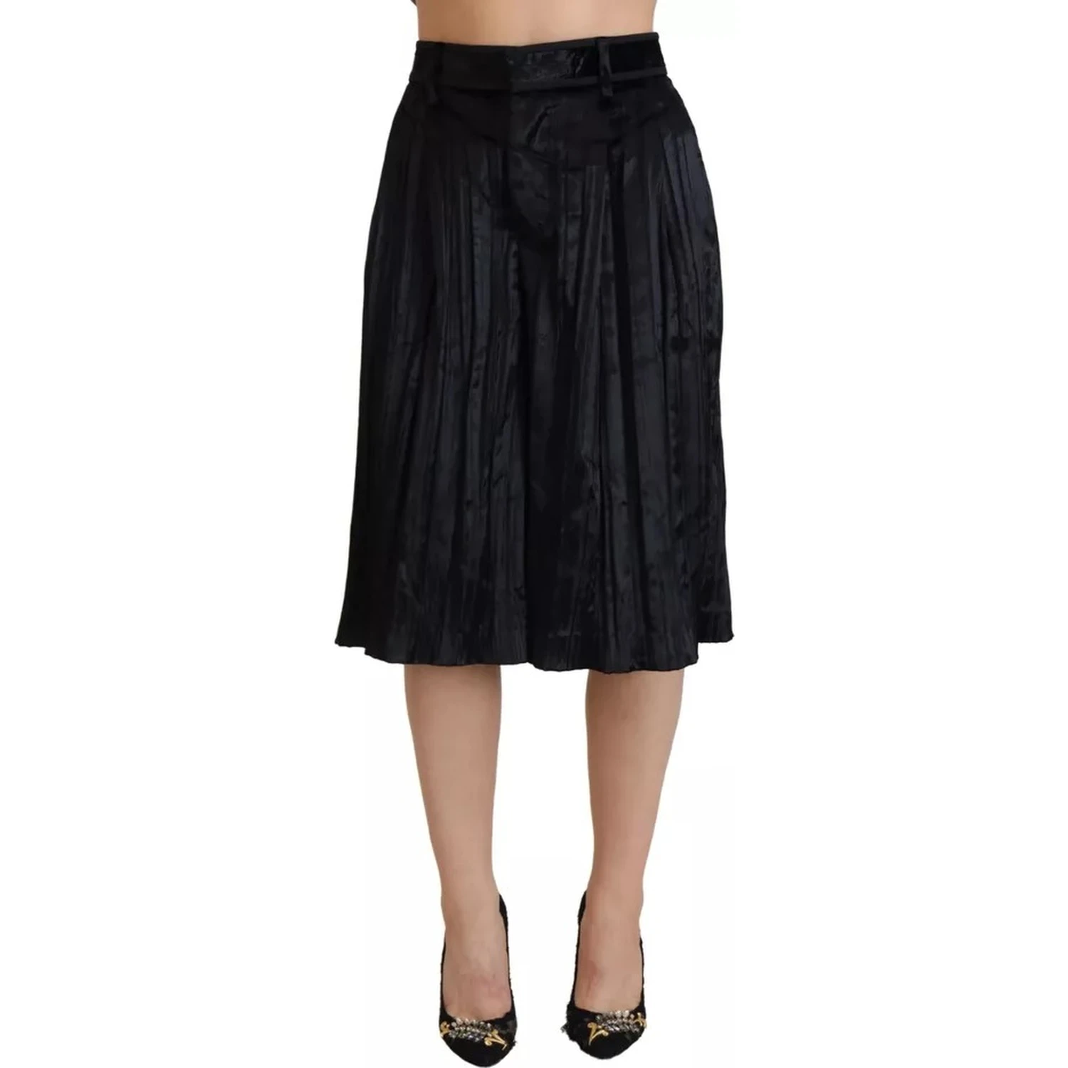 Black Pleated High Waist Wide Leg Cropped Pants