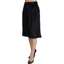 Black Pleated High Waist Wide Leg Cropped Pants