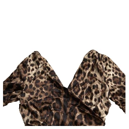 Brown Leopard Print Bodycon V-neck Midi Dress