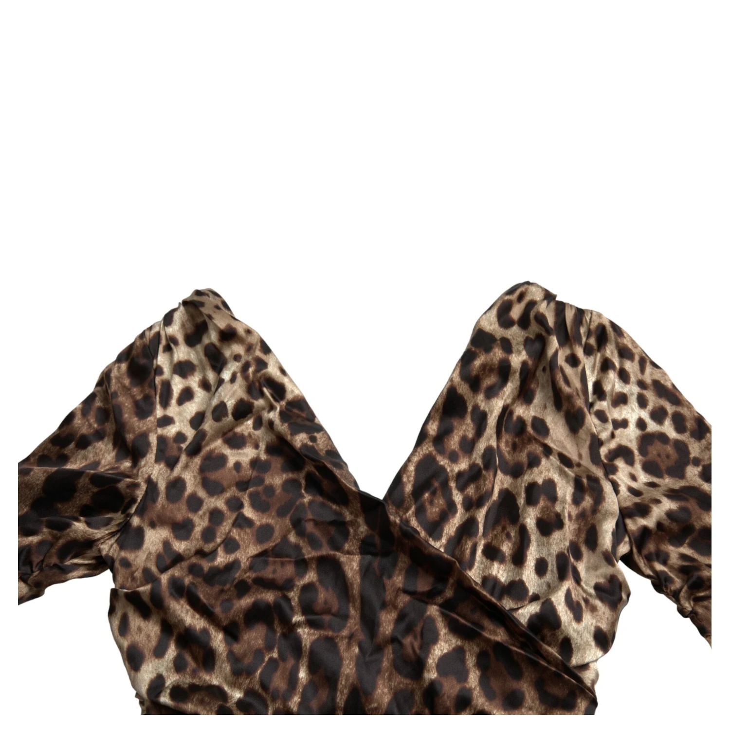 Brown Leopard Print Bodycon V-neck Midi Dress