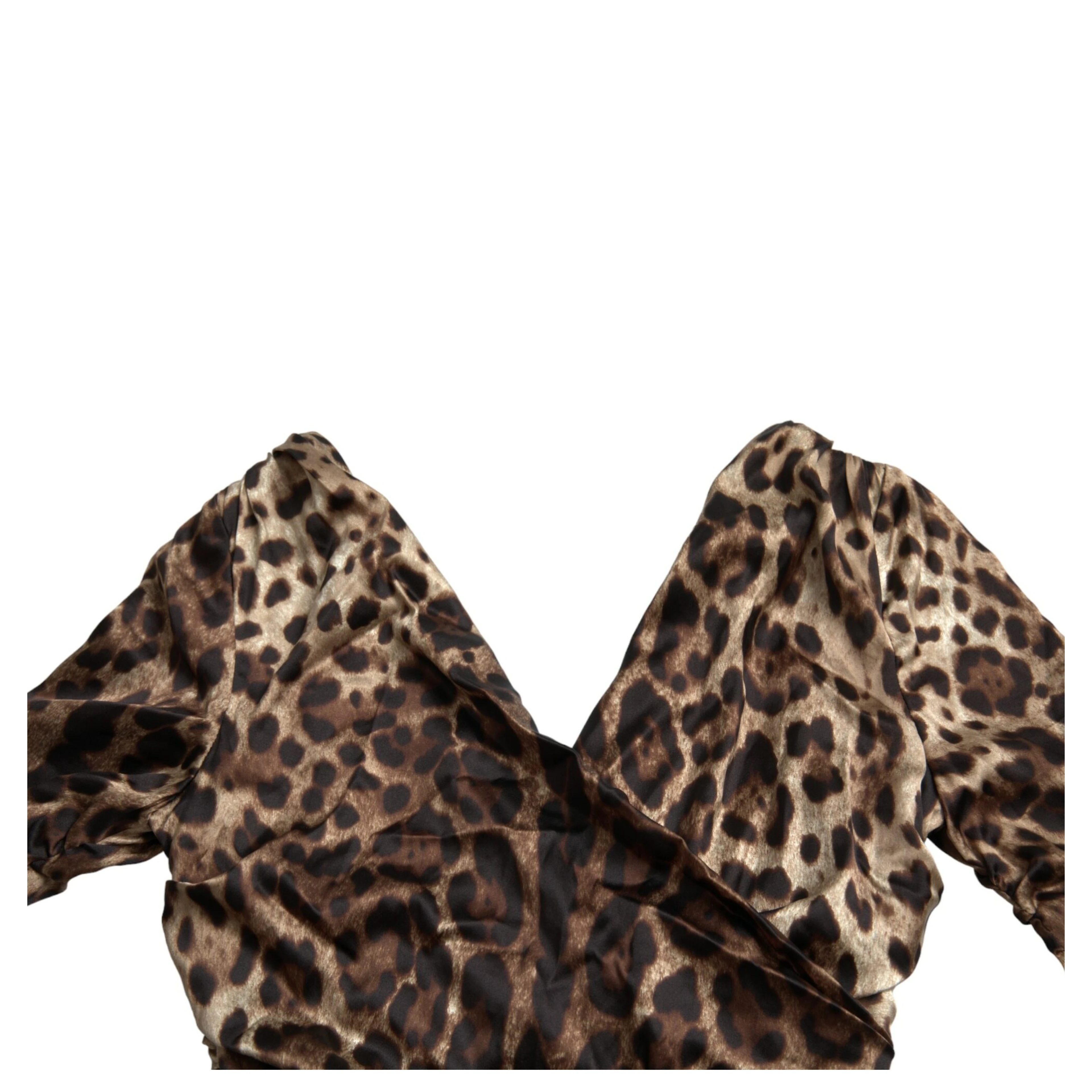 Brown Leopard Print Bodycon V-neck Midi Dress