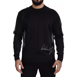 Black Polyester Logo Men Pullover Sweater