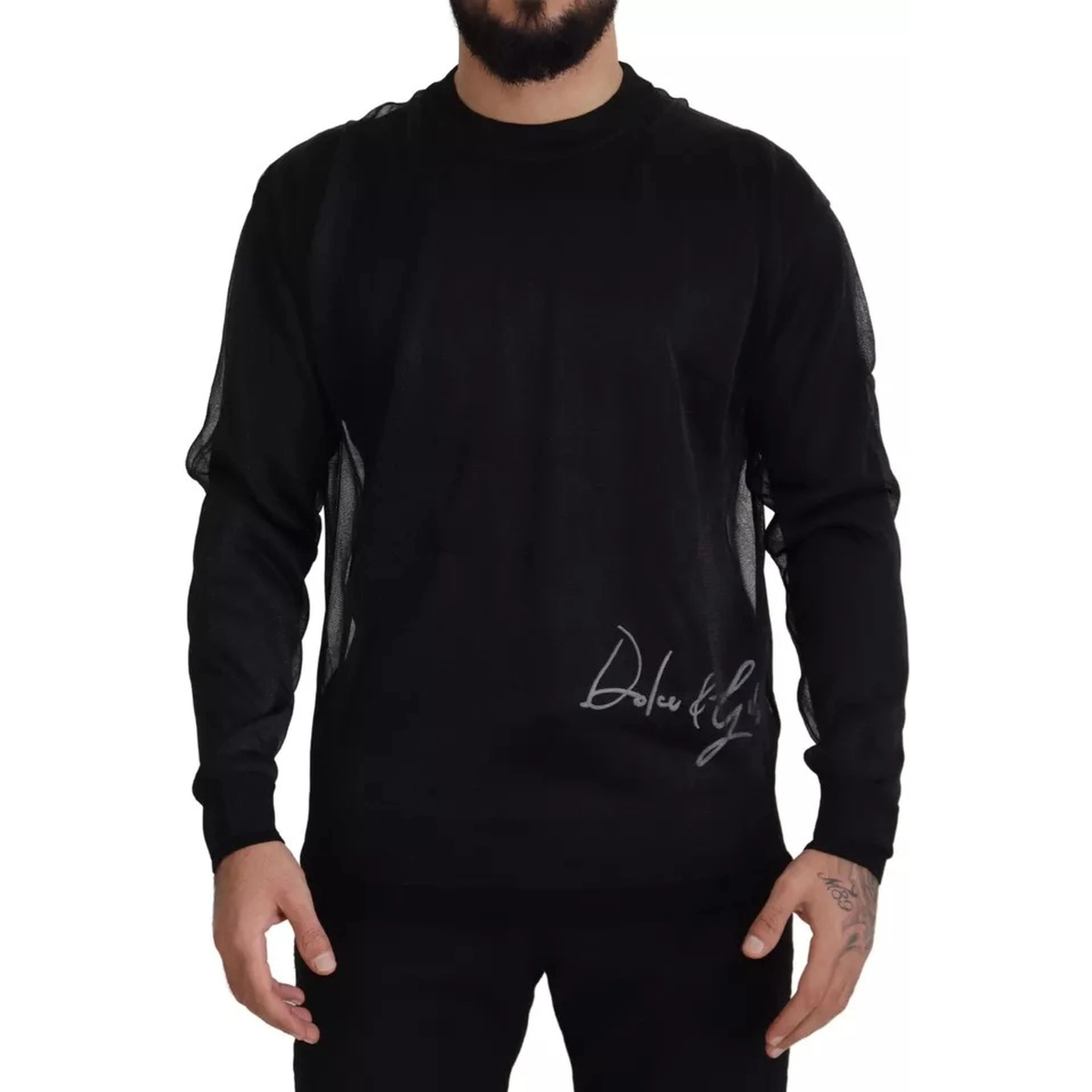 Black Polyester Logo Men Pullover Sweater