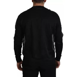 Black Polyester Logo Men Pullover Sweater