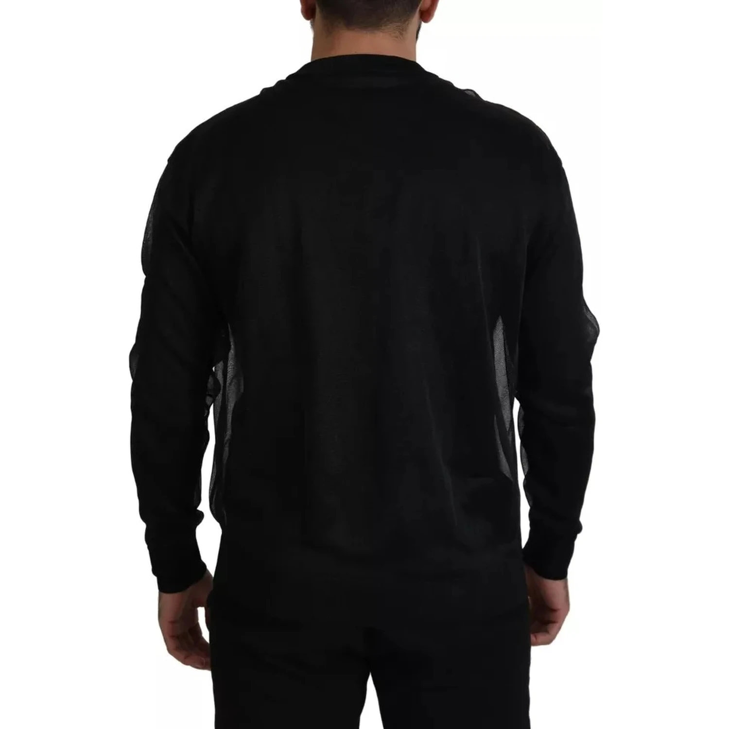 Black Polyester Logo Men Pullover Sweater