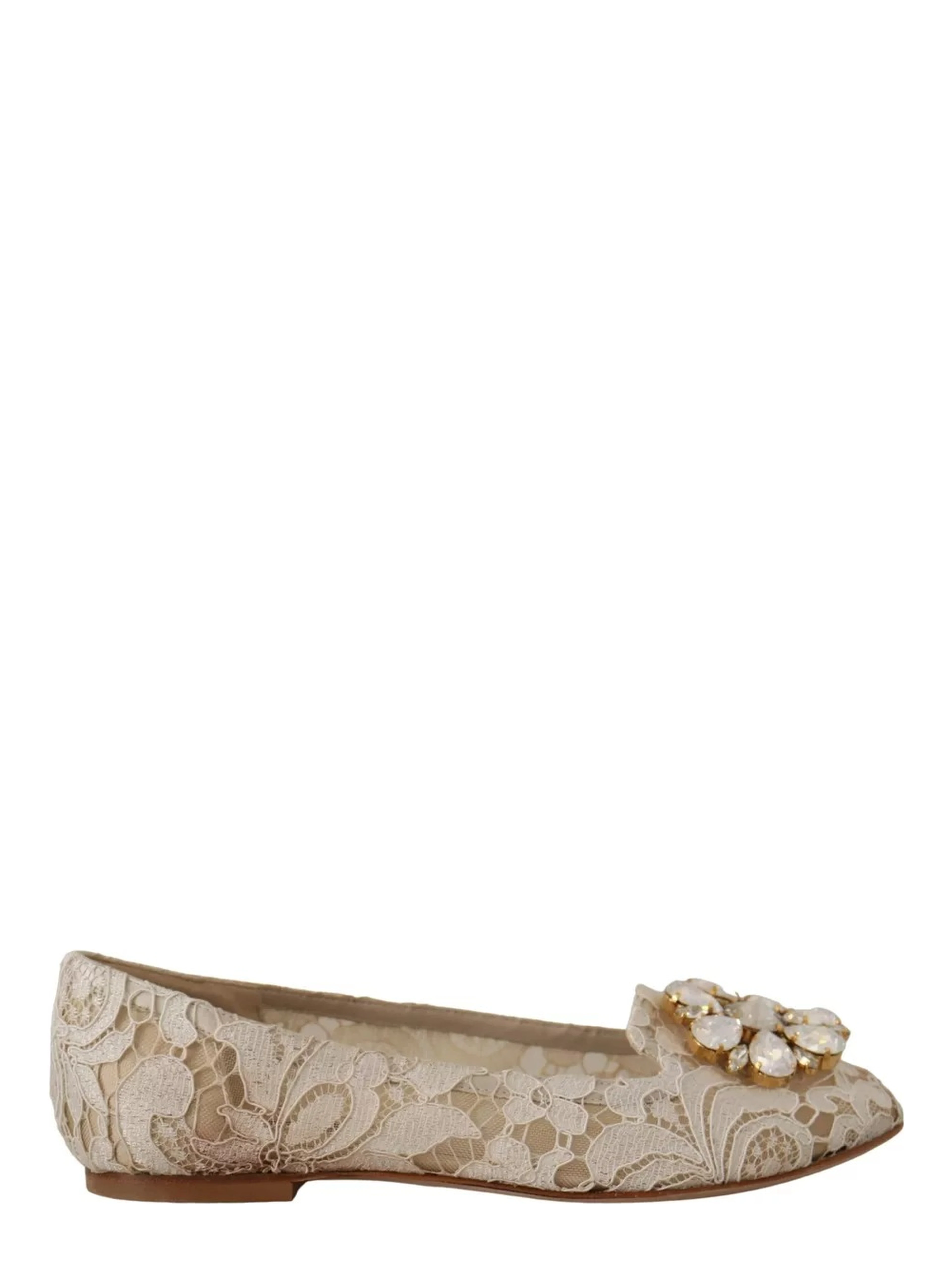 Beige Lace Crystal Ballet Flats Loafers Shoes